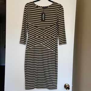 Olive green striped cotton dress